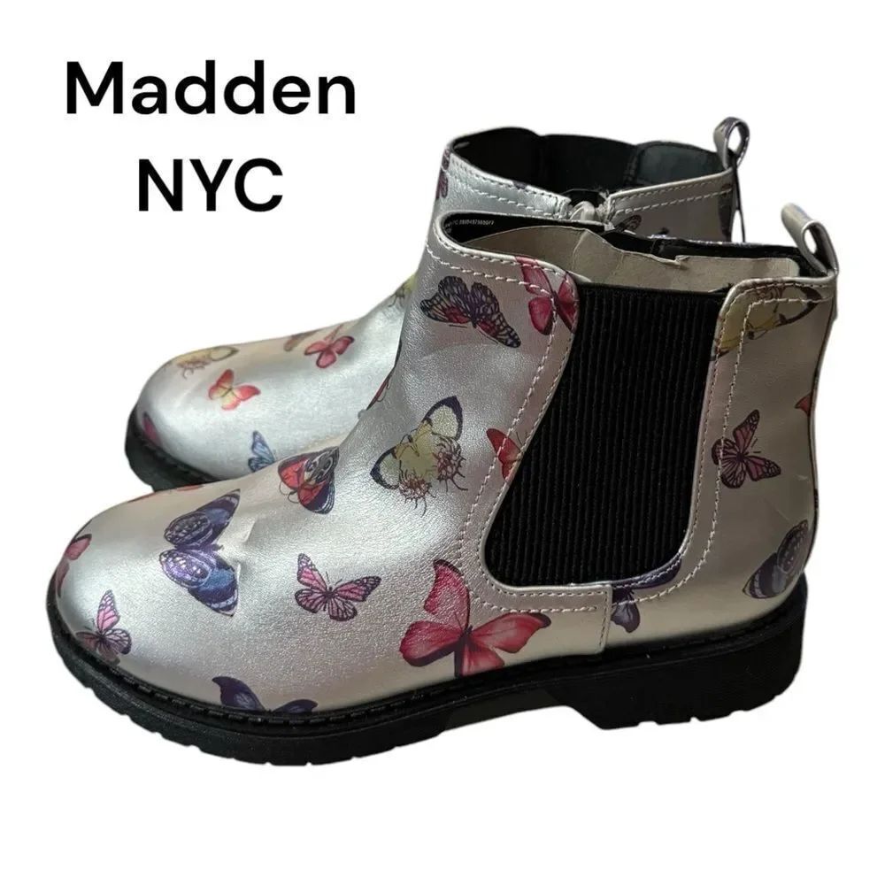 New Madden NYC Girls Jbeau Silver Butterfly Boots 5